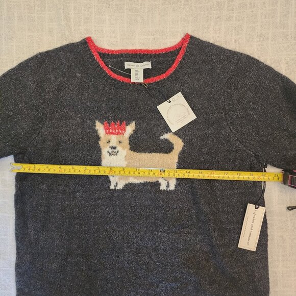 NWT Cupcakes and Cashmere W L Crewneck Sweater Dk Gray- Corgi Wearing Crown A275 - Picture 7 of 10